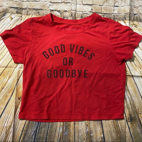 Fifth Sun Red Good Vibes Goodbye Cropped T Shirt - Picture 1 of 3